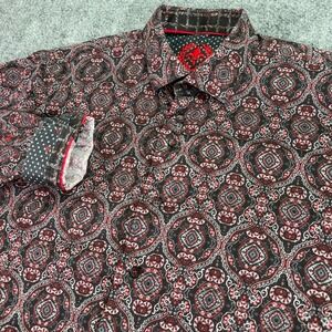 Au Noir Shirt Mens 5 1XL Red Black Medallion Paisley Stretch Button Down Cotton